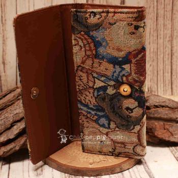 Geldbeutel gross - braun - Stoff Bären / Teddy